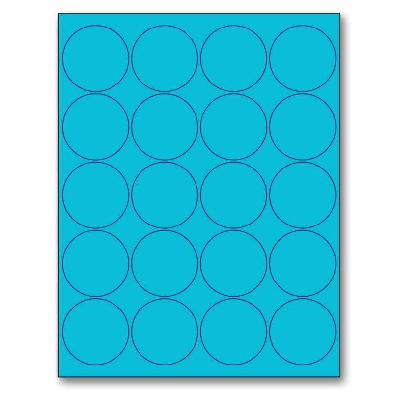 NextDayLabels - 8-1/2 x 11 Neon Color High Light Fluorescent Labels for Laser & Inkjet Printer (Blue Fluorescent, 2" Round - 20 Per Page | 500 Labels) - Image 1
